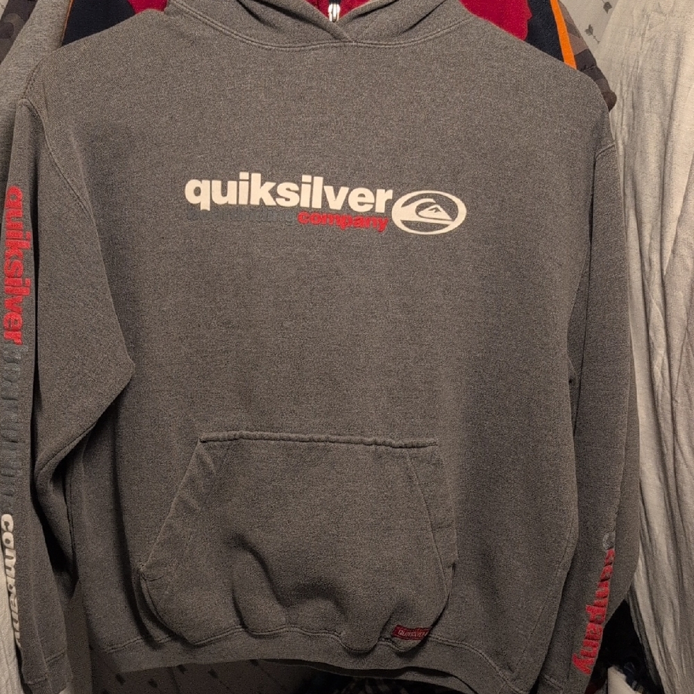 Quiksilver Gray Hoodie with Red Accents